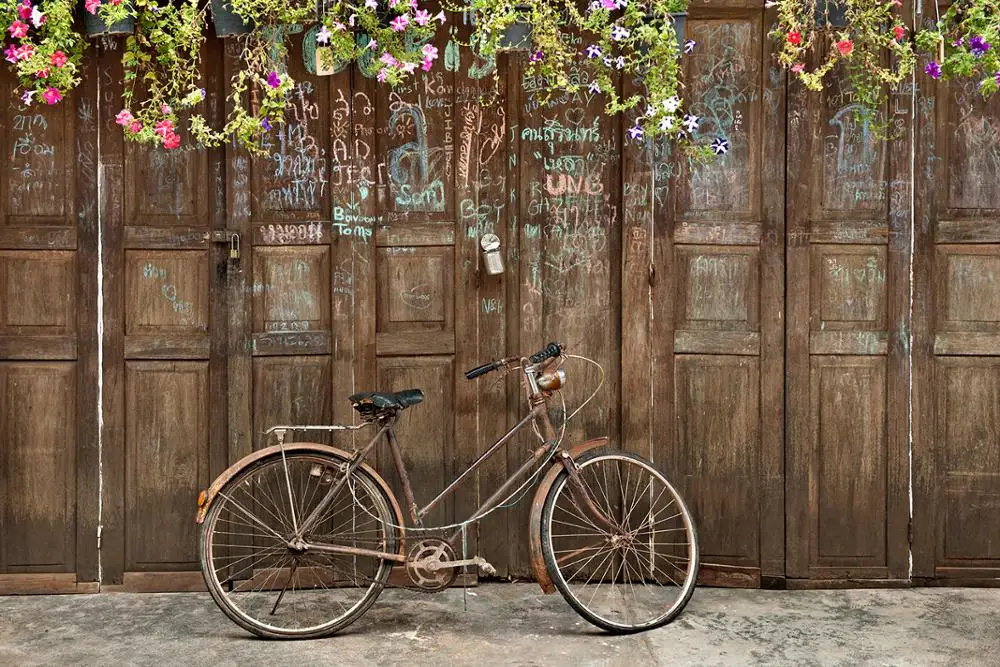 Capisco Photography Background Wedding spring flowers bicycle wood door graffiti photo backdrop photocall Portraits Shooting | Электроника