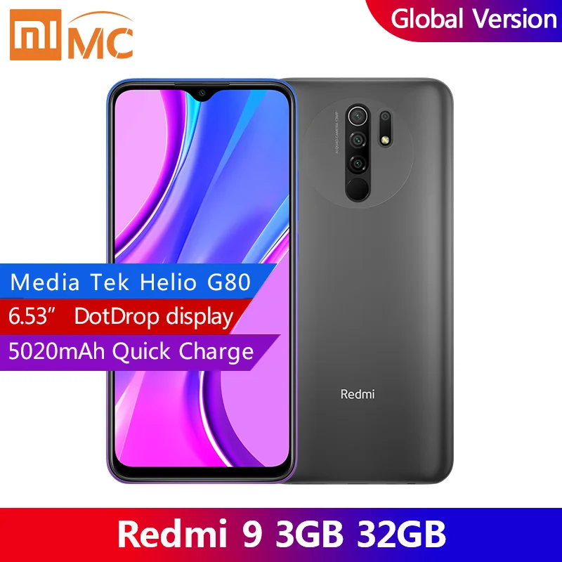 Глобальная версия смартфона Xiaomi Redmi 9 3 ГБ 32 Red mi 6 53 дюйма FHD + Dot Drop Display Helio G80