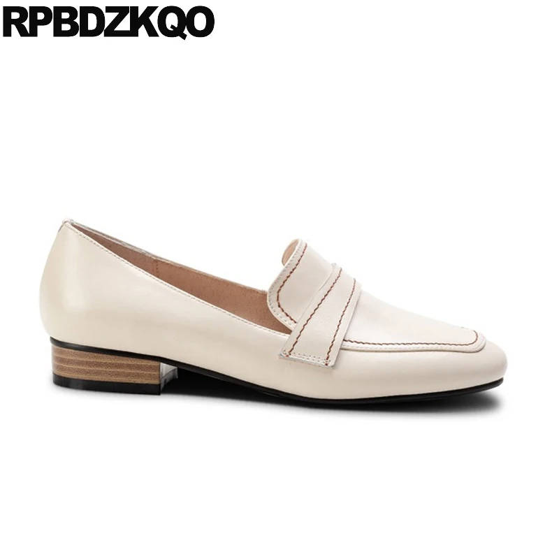 Женские дизайнерские туфли из натуральной кожи бежевые туфли-лодочки на толстом