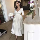 LUXIYIAO LO89 V образным вырезом коротким рукавом свадебное платье 34 с длинным рукавом Белый сатин трапециевидной формы Чай Длина платья невесты с низким вырезом на спине свадебное пляжное платье