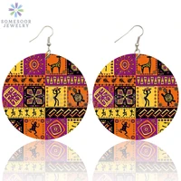 somesoor vintage afro ethnic artistic african wooden drop earrings black culture pattern printed wood ear dangle for women gifts