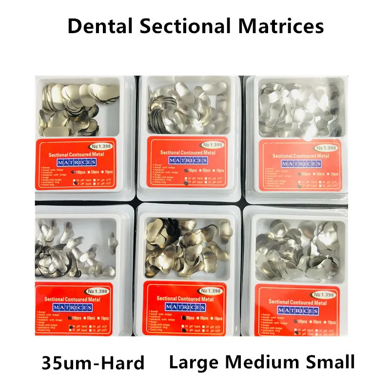 100Pcs Dental Matrix Bands Sectional Contoured Matrices Wedges Stainless Steel Refill Large Medium Small