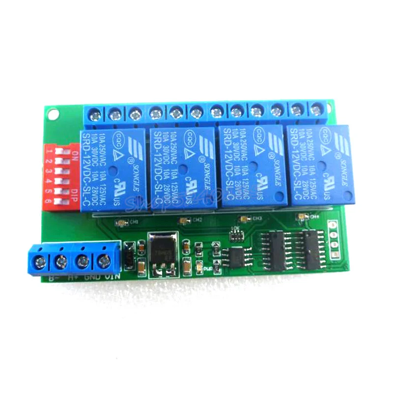 12 В RS485 Реле 4CH Modbus RTU PC UART Board для лампы PLC LED PTZ управление камерой Прямая