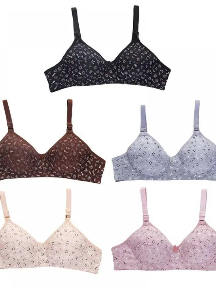 

Ladies Summer New Style Japanese Sweet Bow Thin Section Breathable Underwear Printing Small Fresh Floral Adjustable Bra