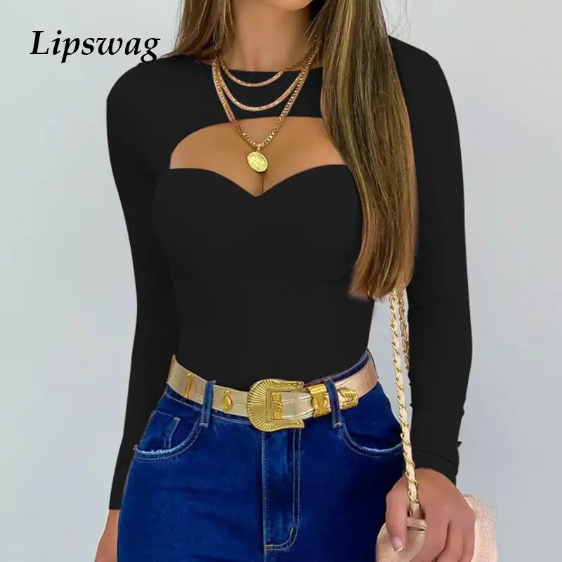 

Sexy Autumn Long Sleeve Shirt Blouse Women Hollow Out Solid Slim Tops Blusas Fashion Round Neck Streetwear New Design Lady Mujer