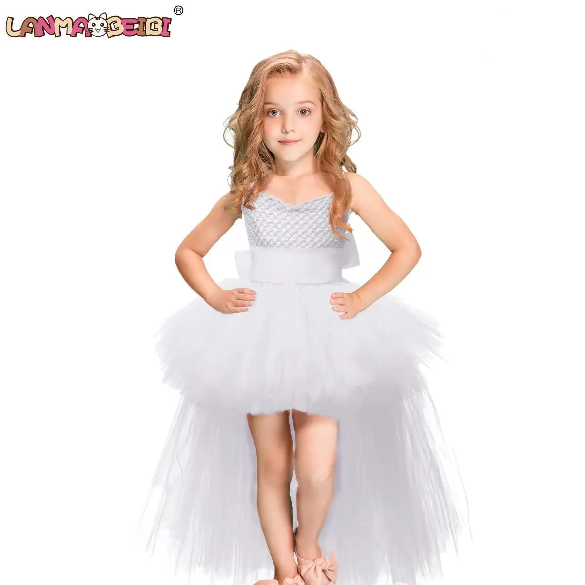 

Детская одежда для девочек, вечернее платье-Подиум с белым хвостом, костюмы для фотосъемки