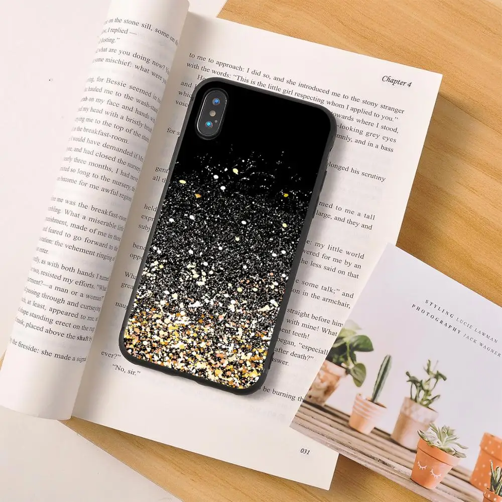 Блестящий Золотой фольгированный Мягкий Черный силиконовый чехол из ТПУ для iPhone