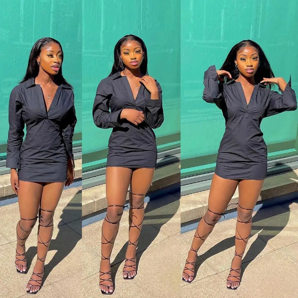 

Новинка Осень-зима 2021 женское модное повседневное пикантное цельное облегающее однотонное платье с длинным рукавом и высокой талией