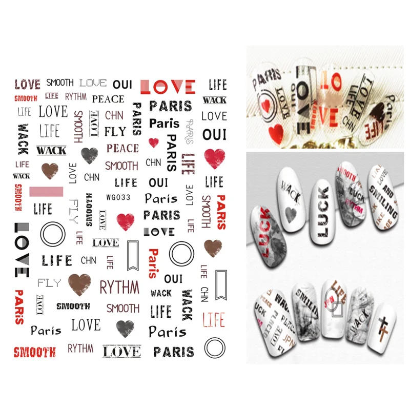 10PCS trend letter black and white nail art decoration fashion DIY nail beauty stickers