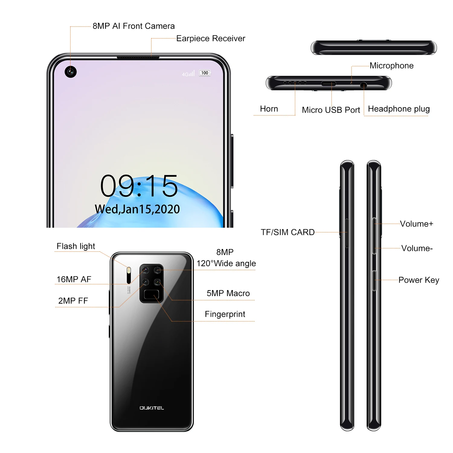 OUKITEL C18 Pro смартфон с 5 дюймовым дисплеем восьмиядерным процессором ОЗУ 4 Гб ПЗУ 64
