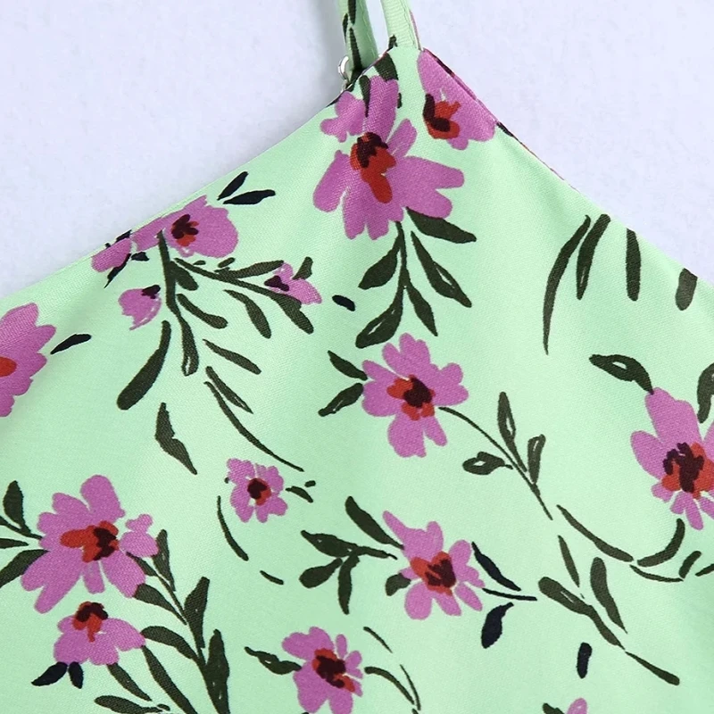 

Summer Women Flower Printing Suspender Mini Dress Female Back Button Clothes Casual Lady Loose Vestido D7681