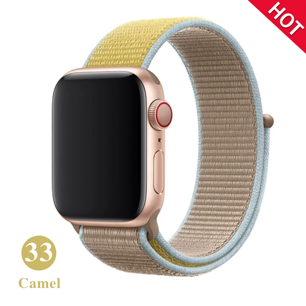 Band For Apple Watch Series 5 4 3 2 1 38MM 42MM watchband Breathable Nylon Strap Sport Loop for iwatch Bracelet 40MM 44MM - Band Color: Camel