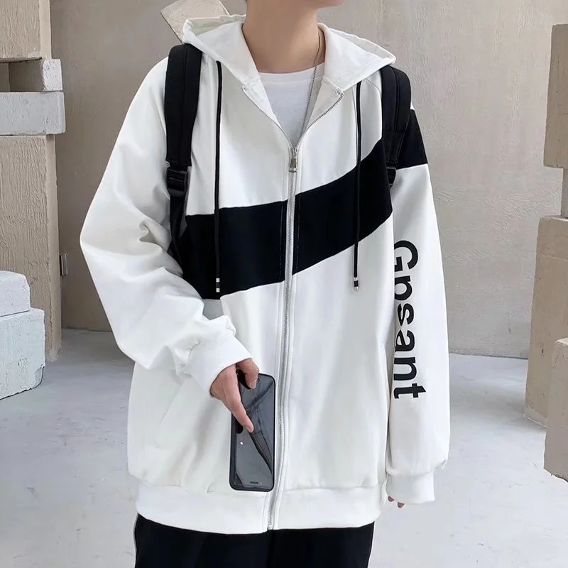 Куртка HYSAIXIA на весну и осень черно-белая простая стильная куртка с надписью в