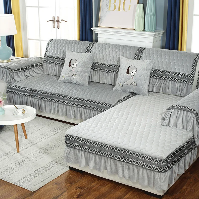 

Plush Fabric For Sofa Cover European Couch Covers Non-slip Sofas Backrest Armrest Slipcover Towel L Cushion Seat Sofa Shaped