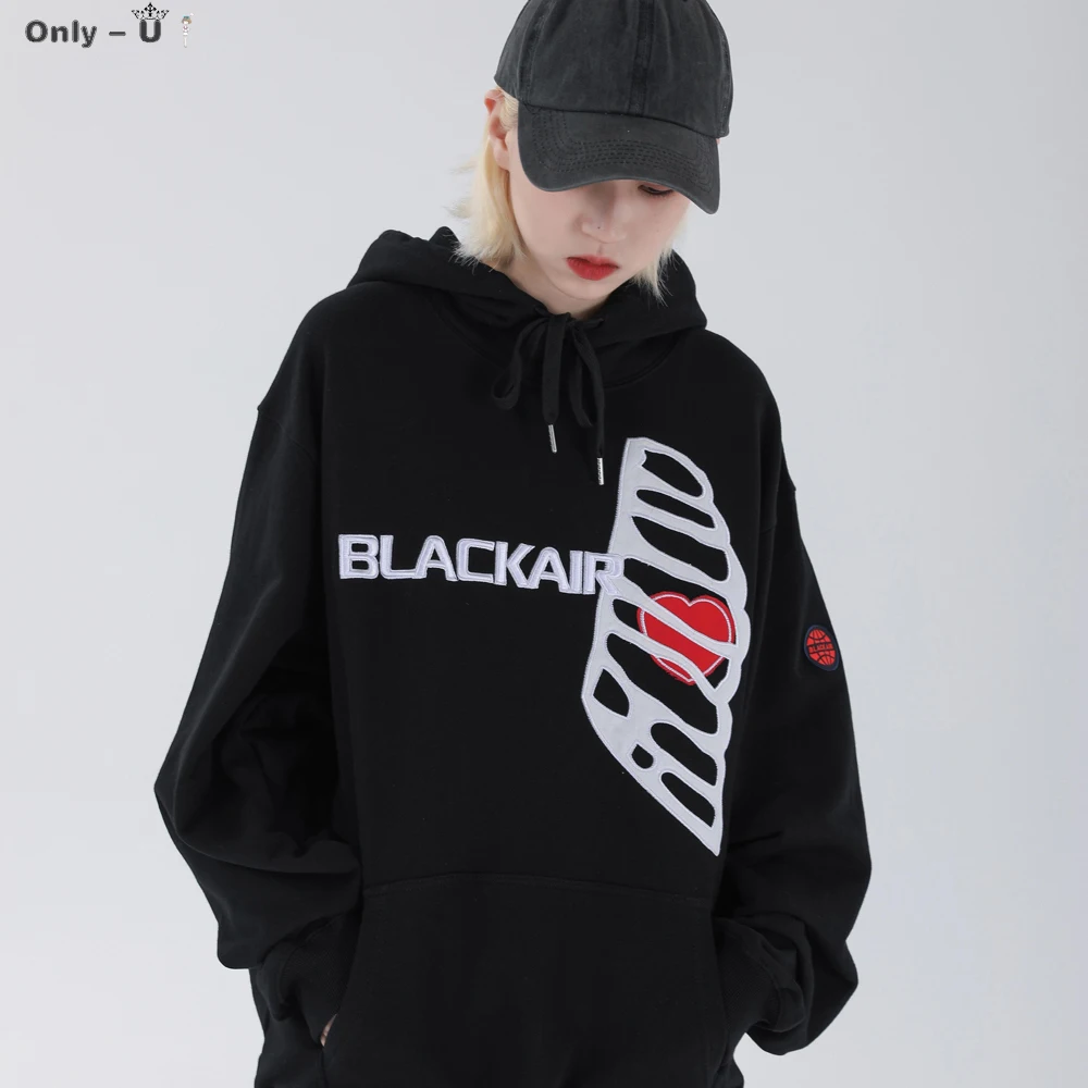 

Hoodies Men Heart-Shaped Body Bone Embroidery Hooded Pullover Sweatshirt Men Casual All-match Advanced Streetwear Autum