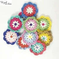 original diy handmade crochet round doilies multicolor flowers cup mats 11cm wool clothes patch 30pcslot customizable