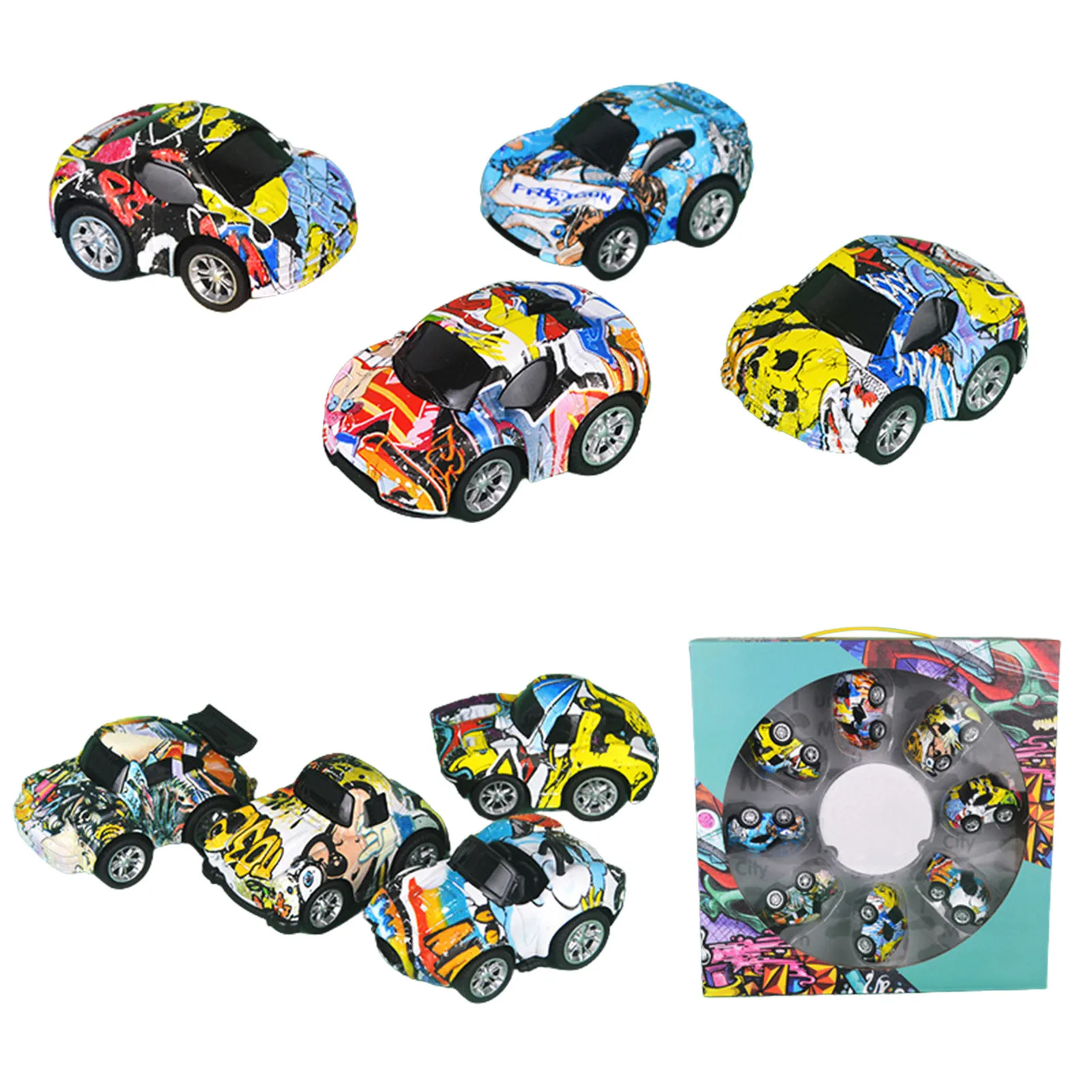 

Pull Back Toy Cars For Toddlers Kids 8 Pack Mini Colorful Graffiti Patterns Alloy Vehicles Push And Go Friction Powered Toy Car