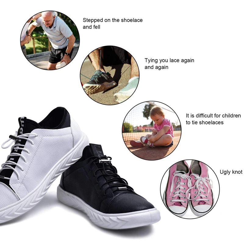

1Pair Elastic Shoelaces Round Metal Buckle No Tie Shoe laces Kids Adult Quick Lock Shoe lace Leisure Sneakers Lazy laces