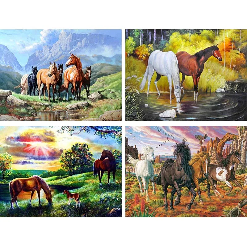 

Rhinestone Diamond Painting Horse Group Square Round Diamond Embroidery Mountain Meadow Full Drill Cross Stitch Decoration E43