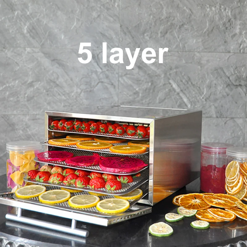 

5 Trays Food Dehydrator Pet Snacks Dehydration Dryer Fruit Vegetable Herb Meat Drying Machine Stainless Steel For Kitchen