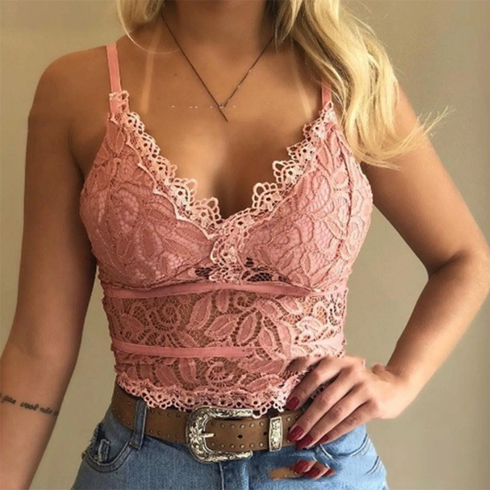 

Women Bra Large Size Vest Crop Wireless Bra Lingerie Sexy V-Neck Underwear Camisole soutien gorge dos nu brassière femme E6