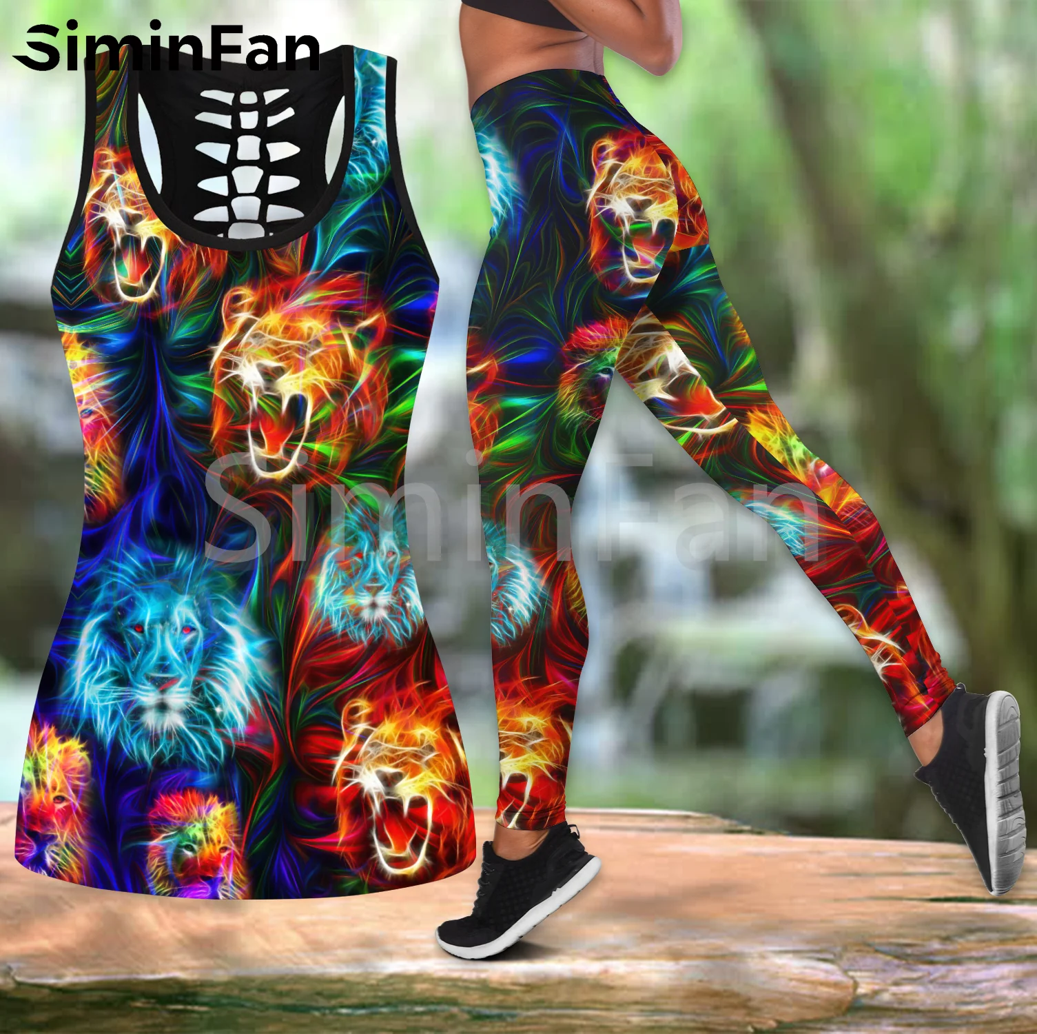 Женский комплект для йоги из двух предметов топ и леггинсы с 3D принтом |