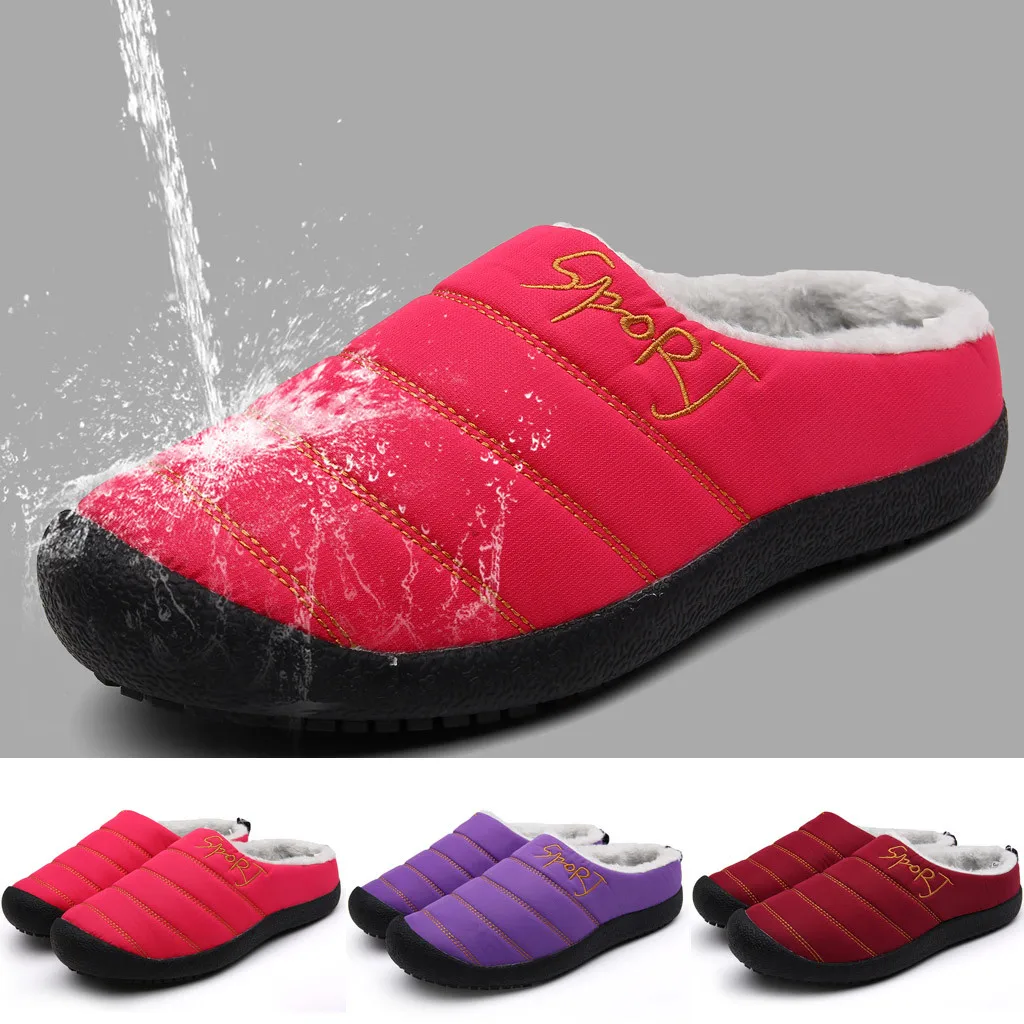 

Home Floor Waterproof Women Winter Slippers Plush lining Cotton-Padded Shoes Female Warm Leisure Home Shoes slippers
