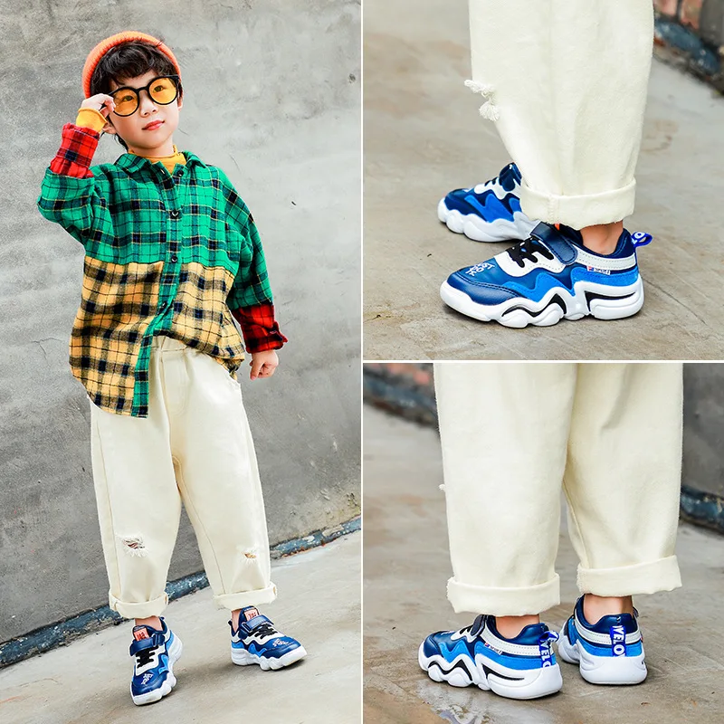 Детская кожаная спортивная обувь для девочек Новинка 2019 года корейские модели