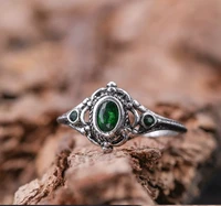 retro silver plated oval shape green crystal womens rings for wedding band engagement ring bridal jewelry anniversary gifts