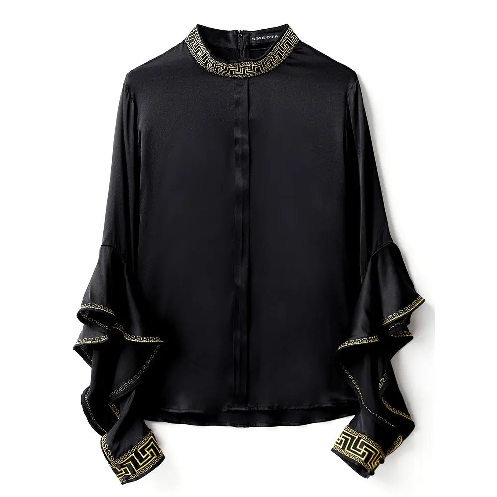 

Fashion Women Spring Autumn Style Blouses Shirt Women Casual Long Sleeve O-Neck Loose Shirts Elegant Women Ruffles Tops DF3349