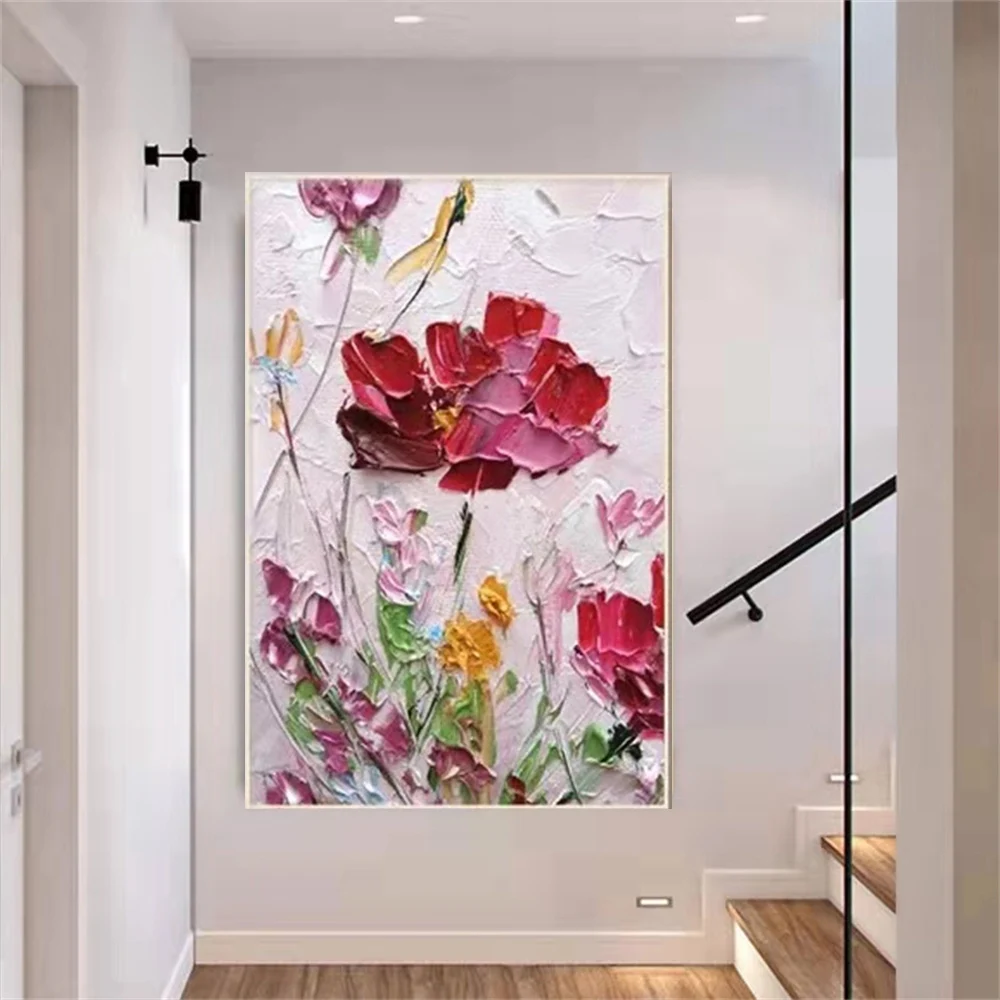 

Hand-painted oil painting flower landscape abstract living room decoration painting porch corridor light luxury hanging painting
