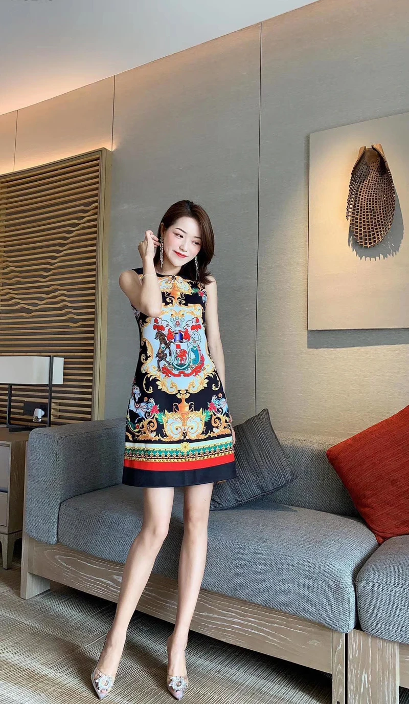

A Line Print Fashion Day Water Diamonds Casual Dress