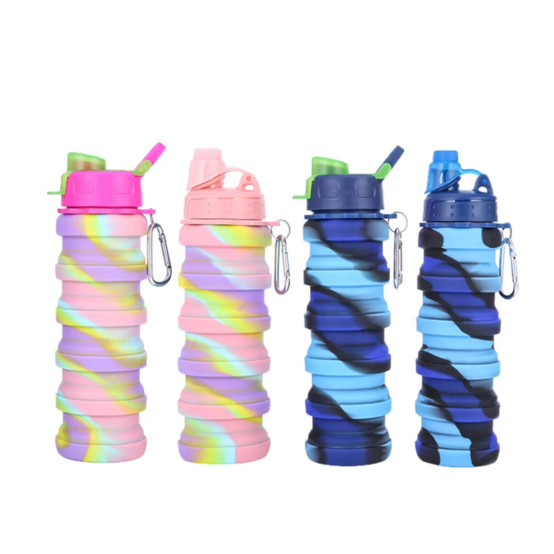 

500ml Silicone Sport Water Bottle Portable Foldable Leak-proof Water Bottles Outdoor Travel Drop-proof Beverage Bottle With Lid