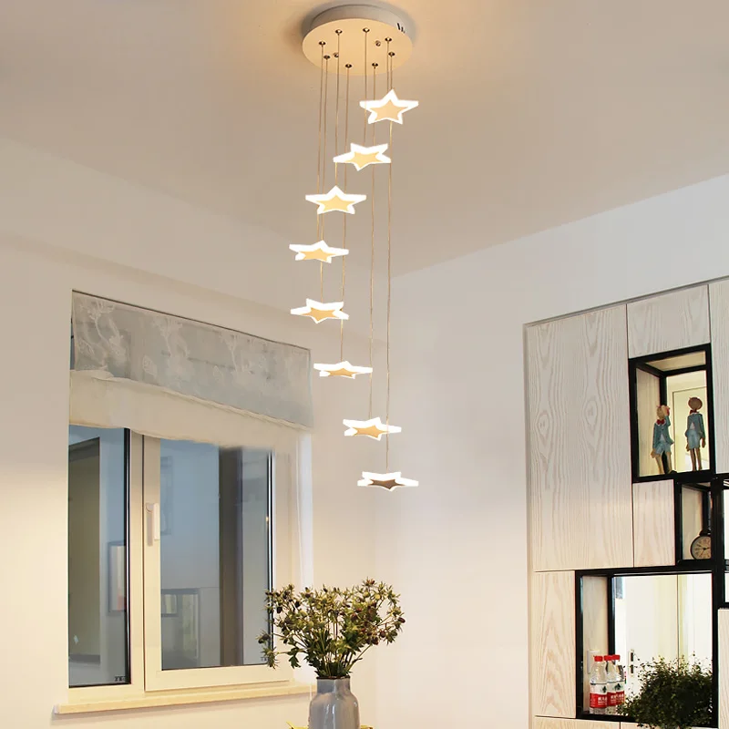 値段 現代のシンプルな二重階段ペンダント創造リビングルームレストランスターランプヴィラスパイラル階段ロング吊りランプ