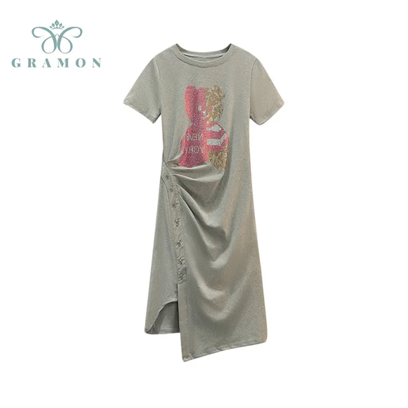 Женское летнее платье-футболка с коротким рукавом свободного покроя | Женская