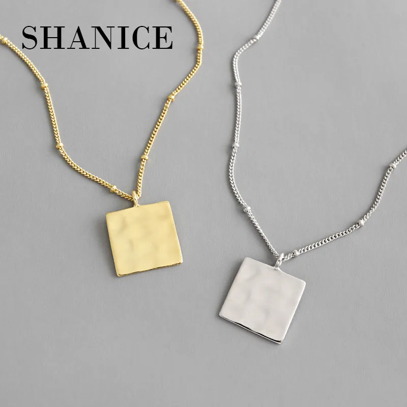 SHANICE 925 пробы Серебряное длинное ожерелье с подвеской INS вогнутая поверхность Геометрическая квадратная бирка хорошее ювелирное изделие подарок на год для женщин