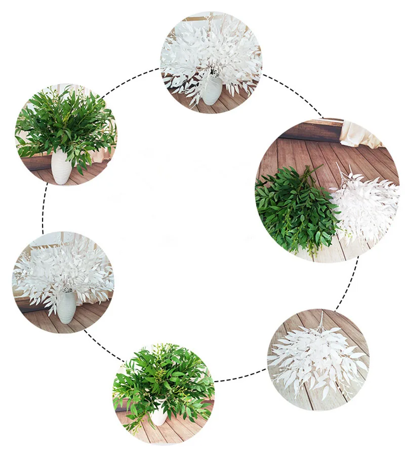 Meldel Wedding Bouquet Decoration Artificial White Flower Plant Silk Flower Home Vase Decor Willow Leaf Green Grass Fake Flowers