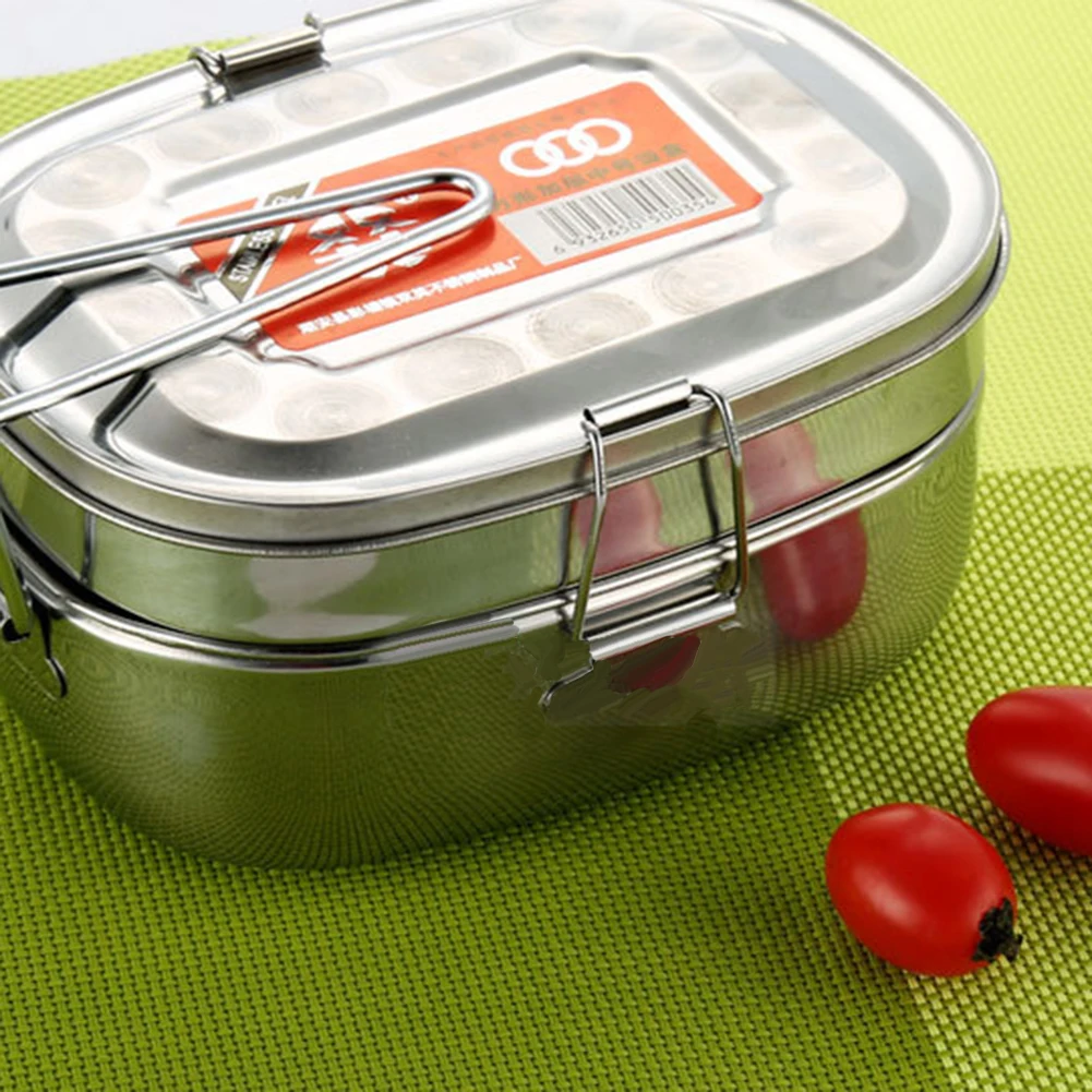 2 слойный студенческий Ланч бокс из нержавеющей стали контейнер для хранения