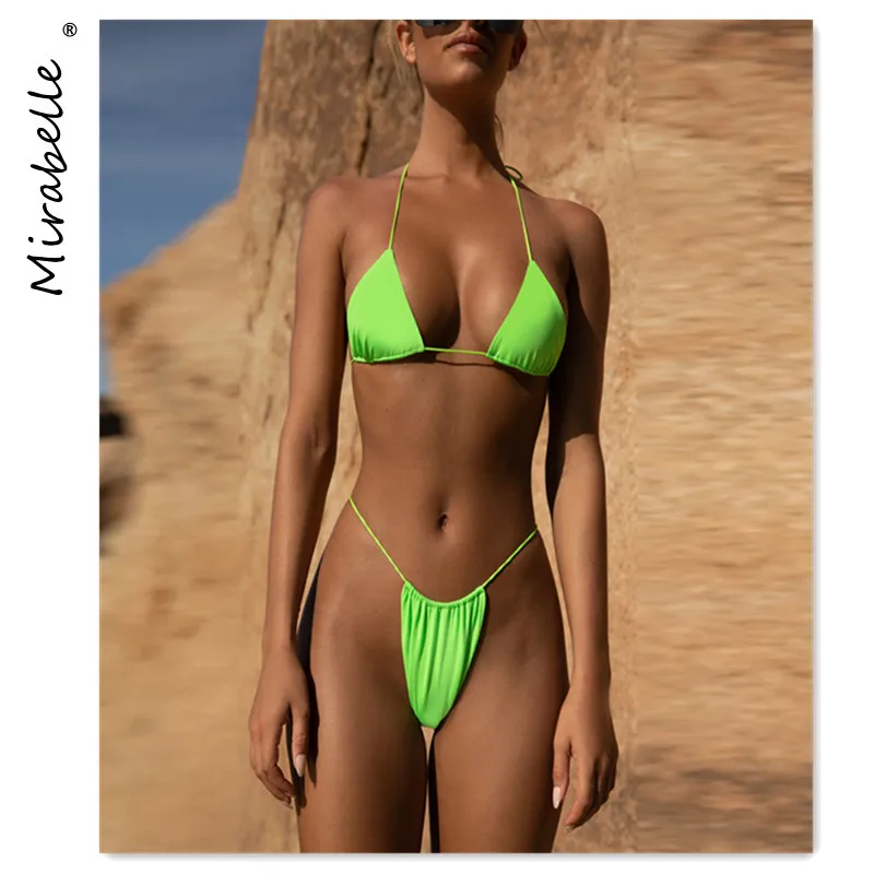 

Mirabelle пикантные бикини с лямкой на шее купальники женские купальники 2021 однотонные купальные костюмы микро стринги комплект бикини бразиль...