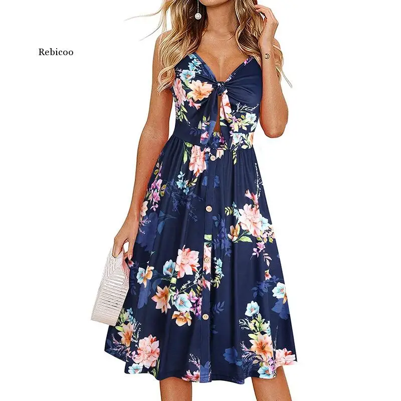 

Summer Women Floral /Leopard Printed Sling V Neck Dress Spaghetti Strap Sexy Sleeveless Sundress Elegant Female Clothing S-2XL