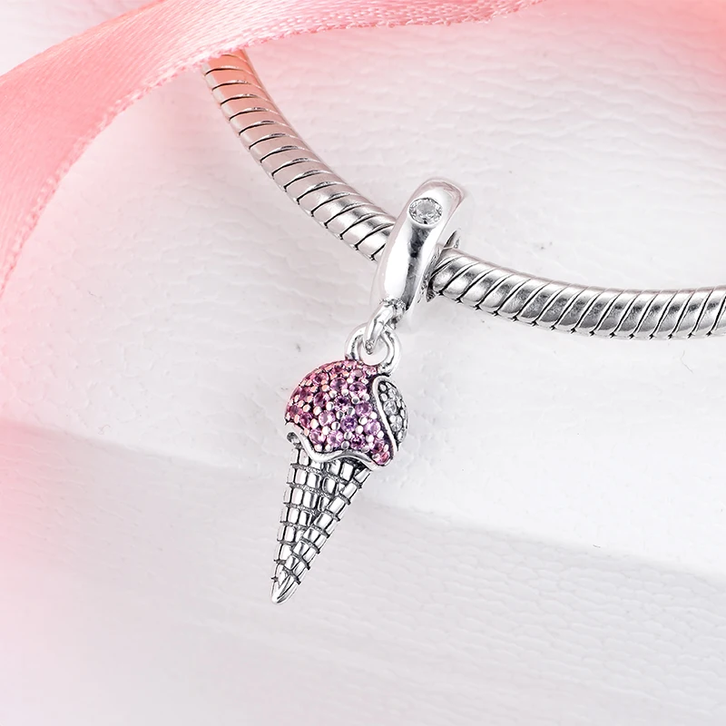 Pave Ice Cream Cone Dangle Charm Fits Sterling Silver Jewelry Charms Bracelets For Woman Beads Making | Украшения и аксессуары