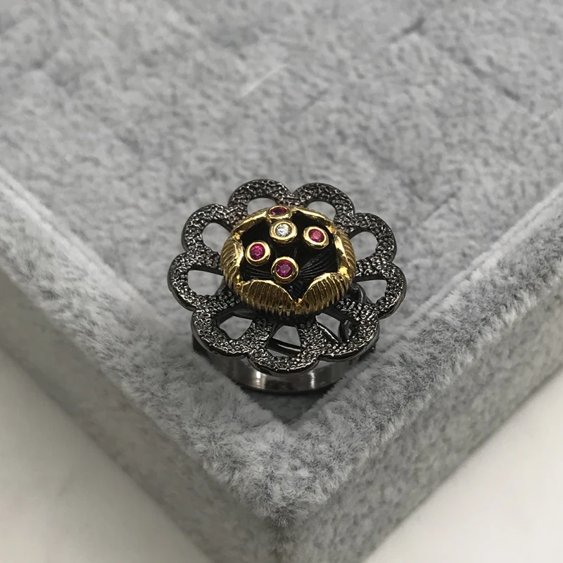 Винтажное черное Золотое ювелирное изделие двухцветные кольца большого размера