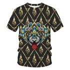 Футболка Мужскаяженская с коротким рукавом, брендовая Роскошная Модная рубашка с металлическим принтом животного, в стиле хип-хоп, одежда с 3D принтом, лето 2021