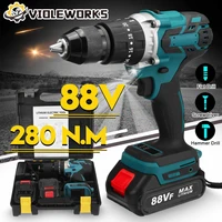 88vf cordless drill electric screwdriver hammer impact drill 203 torque 13mm brushless wireless power driver for makita battery