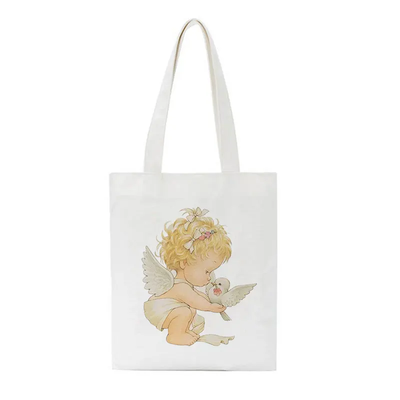 

Daily Travel School Bag Students Angel Friends Print Bag Harajuku Vintage Cartoon Casual Female Funny Women Shoulder Canvas Bags