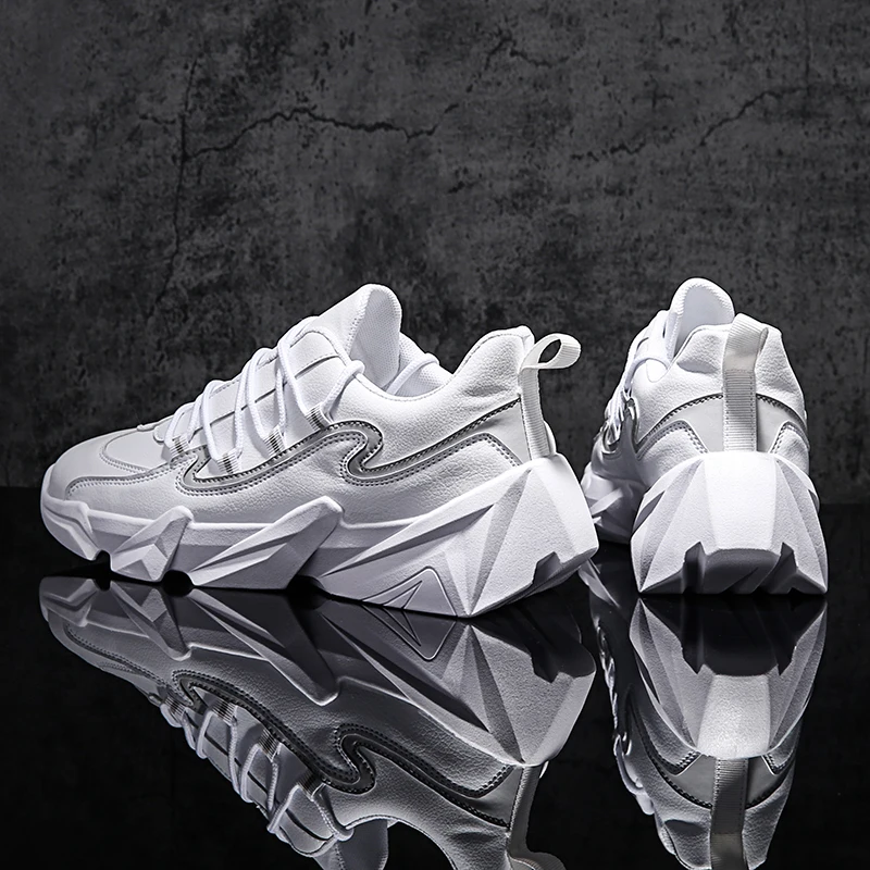 

Men Running Shoes Pu Leather Casual Lace Up Sneakers Height Increasing Comfortable Tracking Sport Shoes Plus Size 39-46