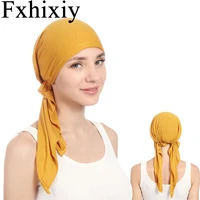 muslim women solid wrinkle turban hat cancer chemo caps pre tied headscarf headwear headwrap plated hair loss cover