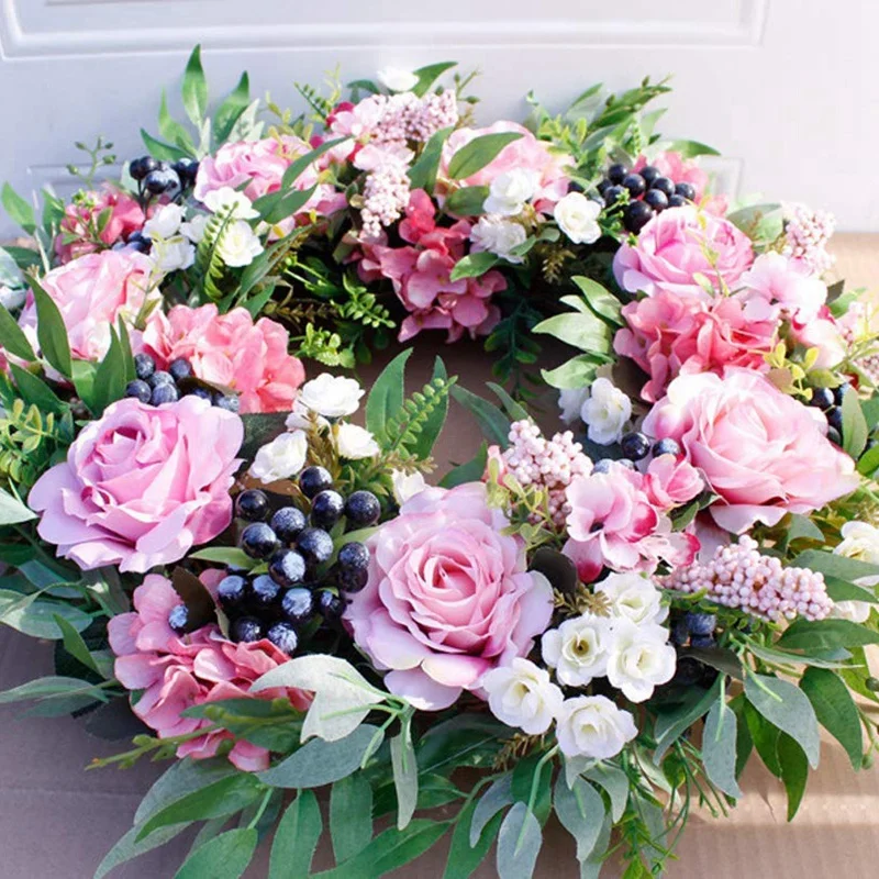 55 см Розовый венок большой деревенский дом декоративный из искусственных цветов