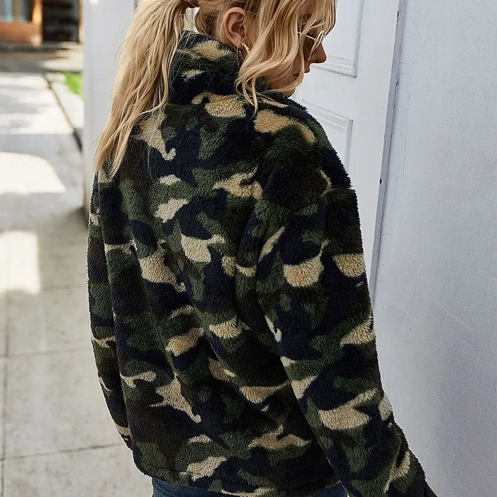 

2020 Casual Leopard Faux Fur Jacket Women Winter Female Elegant Pullover Turn-down Collar Zipper Thick Warm Teddy Coat Overcoat