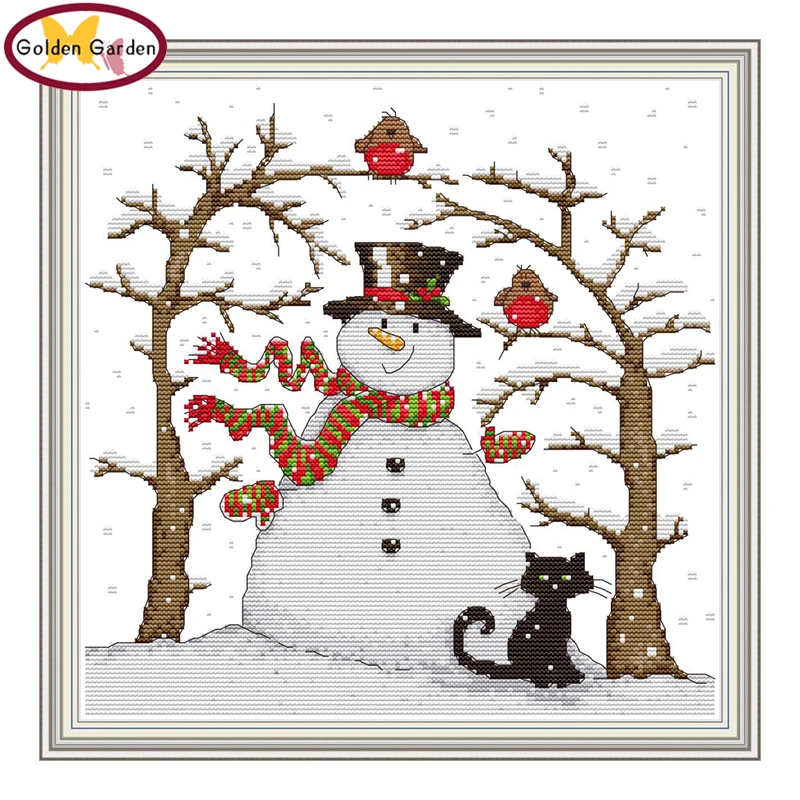 

GG Snowman Painting Counted Cross Stitch Embroidery Needleworks Set Stamped Cross Stitch 11ct Joy Sunday Cross Stitch for Kids